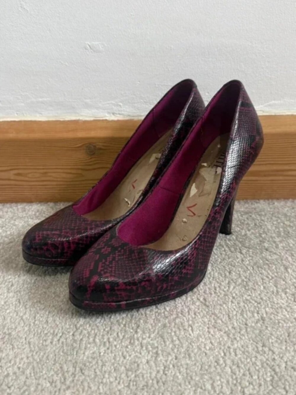 M&S Limited Collection Pink & Black Snake Print Heels Size  5.5